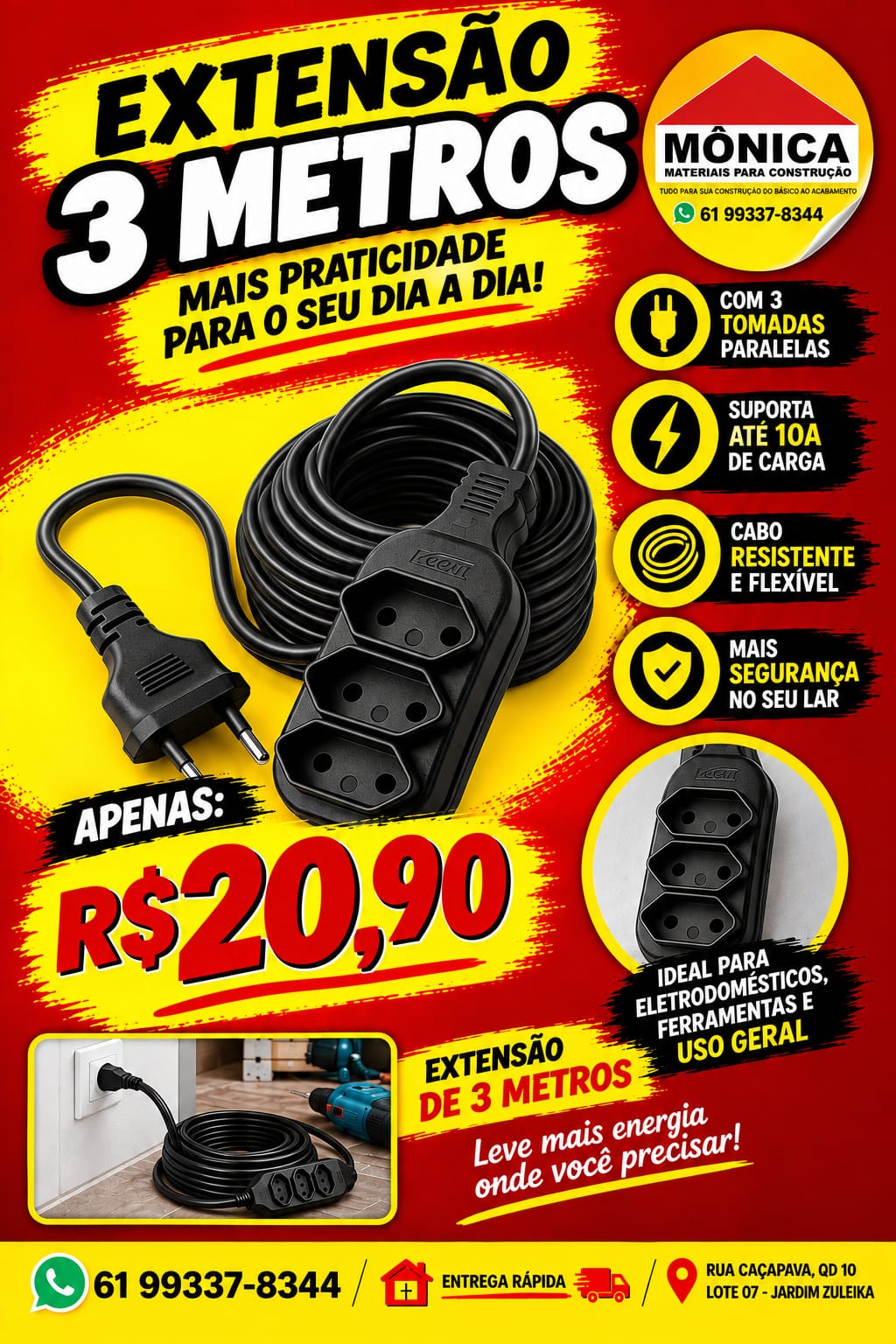 Extensão de 3 metros